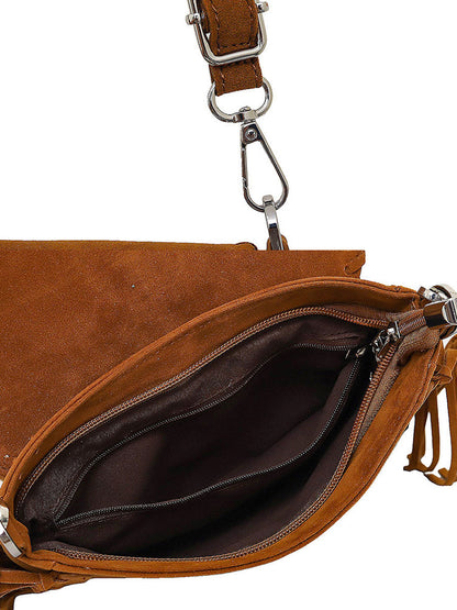 Vintage Bohème Suède Sac à Épaule avec Franges