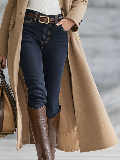 Veste Longue en Suédine Kaki Foncé - Chic et Décontractée