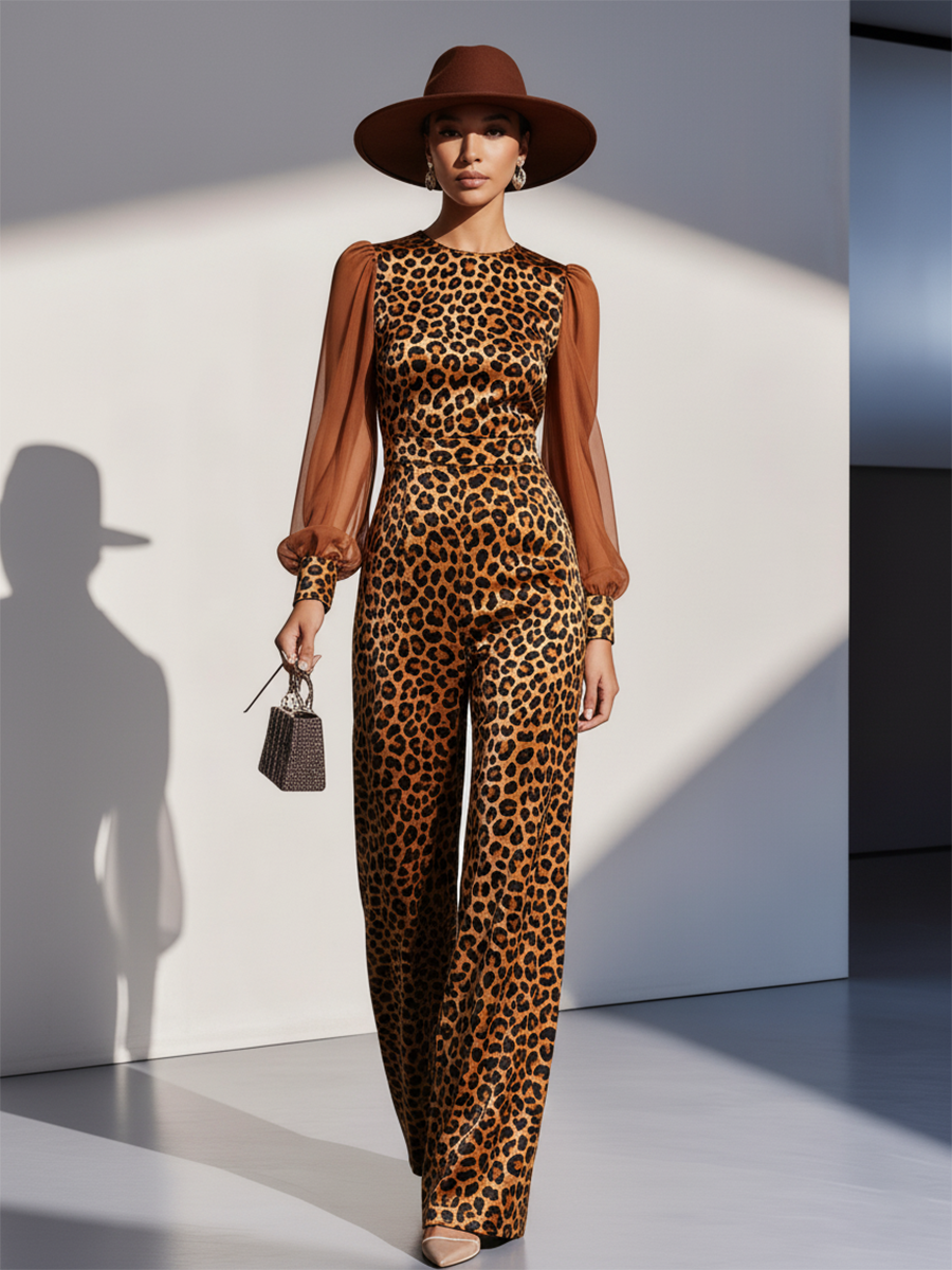 Combinaison Élégante en Velours à Motif Léopard