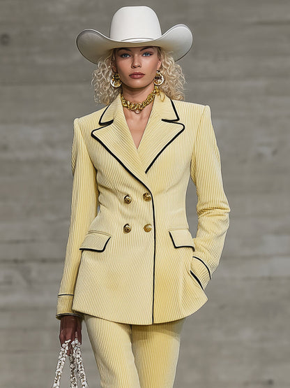 Blazer en velours côtelé à col cranté avec double boutonnage et finitions contrastées