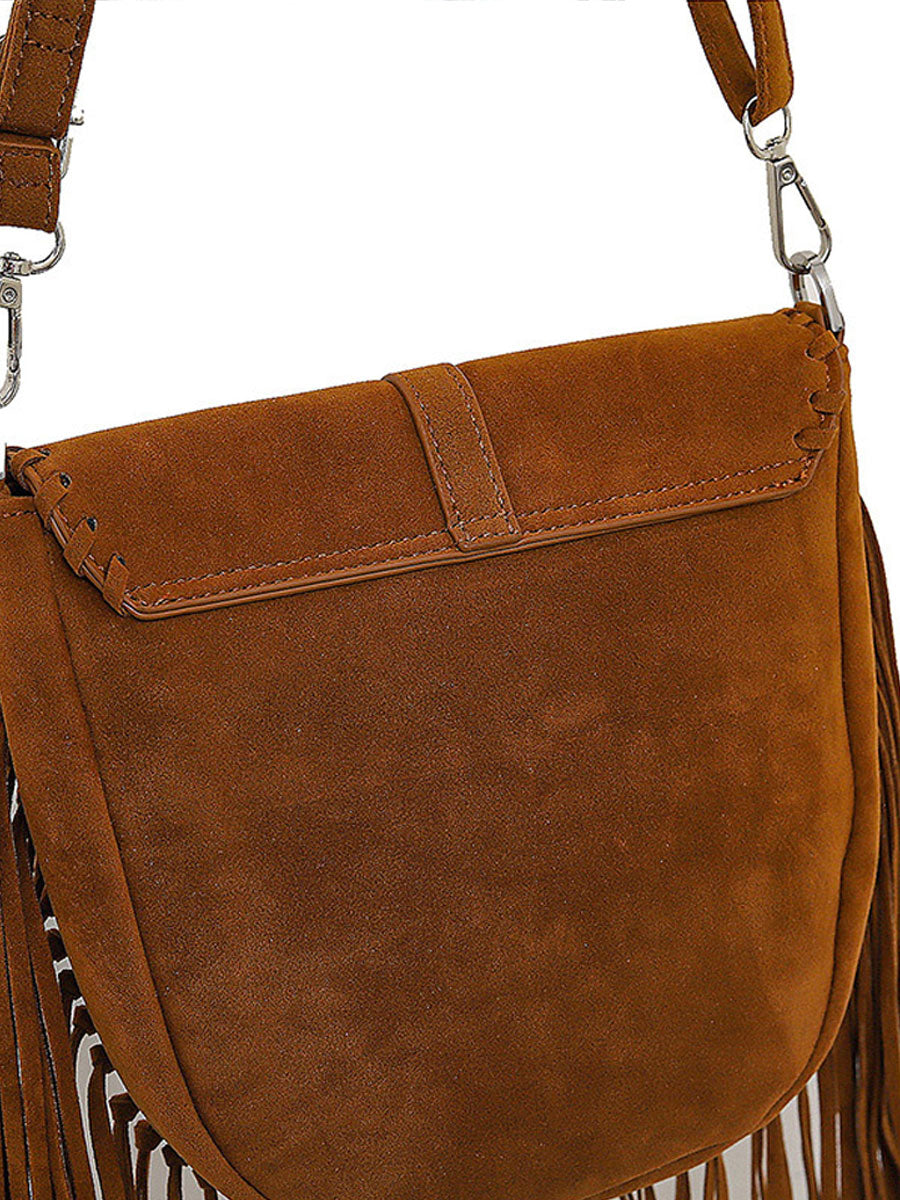 Vintage Bohème : Sac à Épaule en Suède avec Pompons