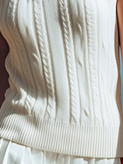 Veste Sans Manches en Tricot à Col Montant - Style Sportif Rétro