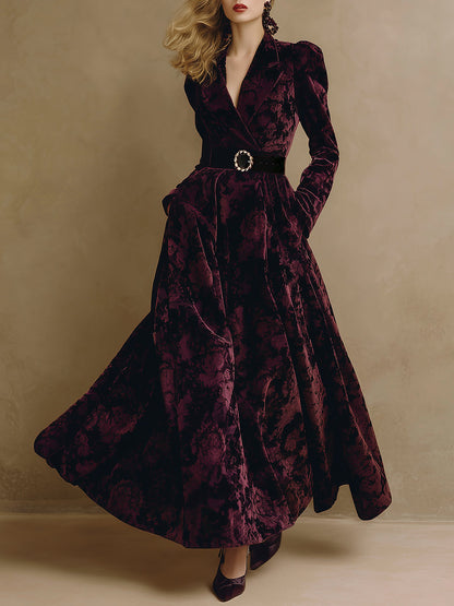 Robe Maxi en Velours Jacquard Bourgogne : Élégance Luxe et Tendance