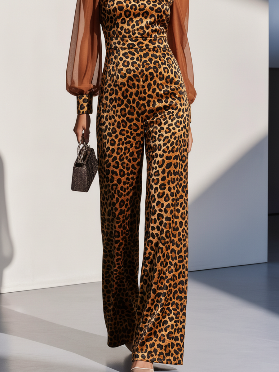 Combinaison Élégante en Velours à Motif Léopard