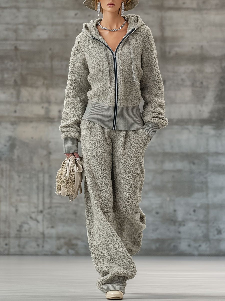 Ensemble Sportif Mi-Zip en Polaire Gris Décontracté