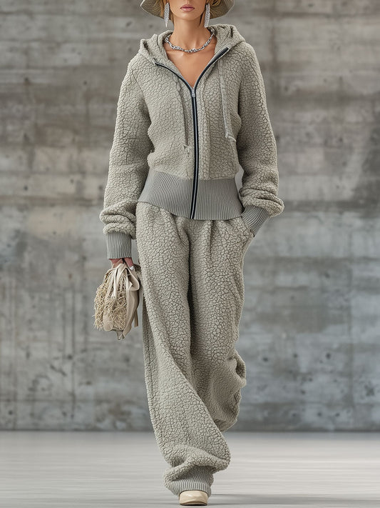 Ensemble Sportif Mi-Zip en Polaire Gris Décontracté