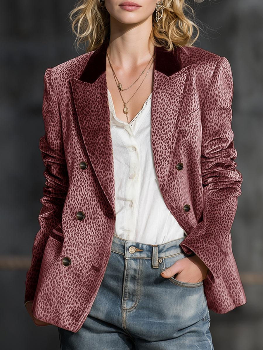 Veste en Velours à Col Coloré et Imprimé Léopard : Élégance Rétro et Tendance