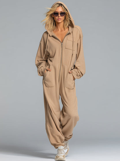 Décontracté et Confortable : Jumpsuit Sportif Kaki avec Poches Pratiques