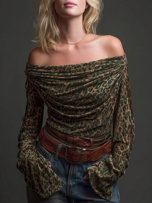 Chic T-shirt en velours à col drapé et épaule dénudée - Style haut de gamme, polyvalent à deux façons