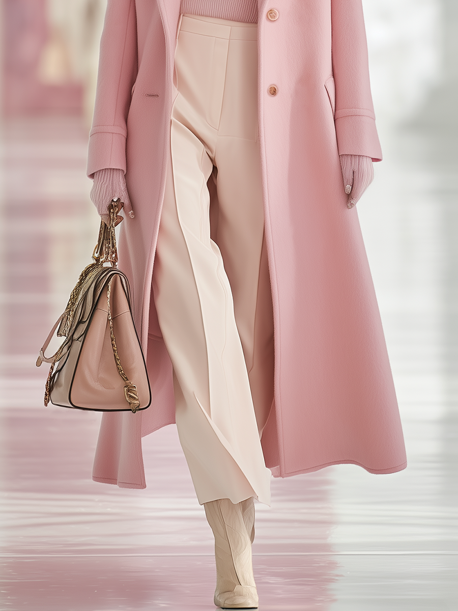 Élégant Manteau Long en Laine à Revers Classique