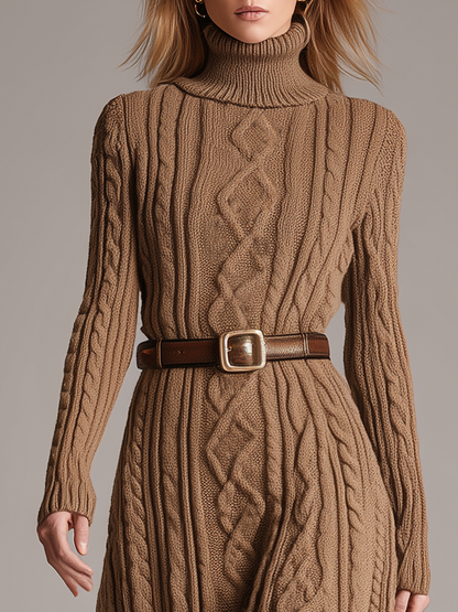 Robe Maxi Vintage en Maille à Col Roulé Long