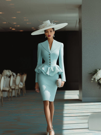 Chic Ensemble en Tweed Bleu : Top et Jupe Coordonnés