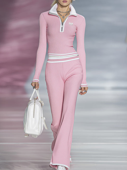 Ensemble Sportif Rose à Zip Demi : Haut et Pantalon Stylés