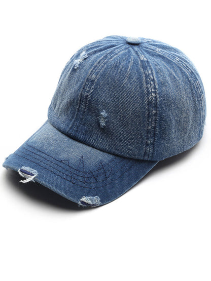 Casquette de Baseball Vintage en Denim Effet Usé et Déchiré