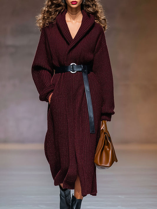 Chic Manteau Tricoté à Capuche avec Ceinture et Coupe Ample