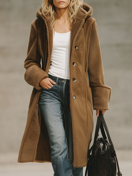 Veste Polaire à Capuche avec Double Poche et Boutonnage Élégant