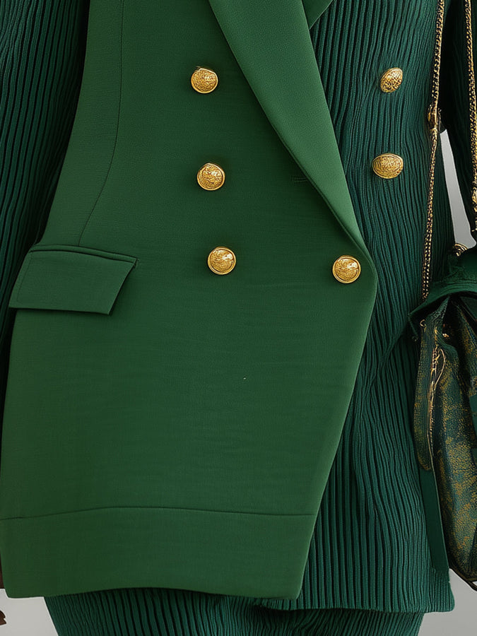 Vintage Chic: Double-Breasted Green Patchwork Blazer