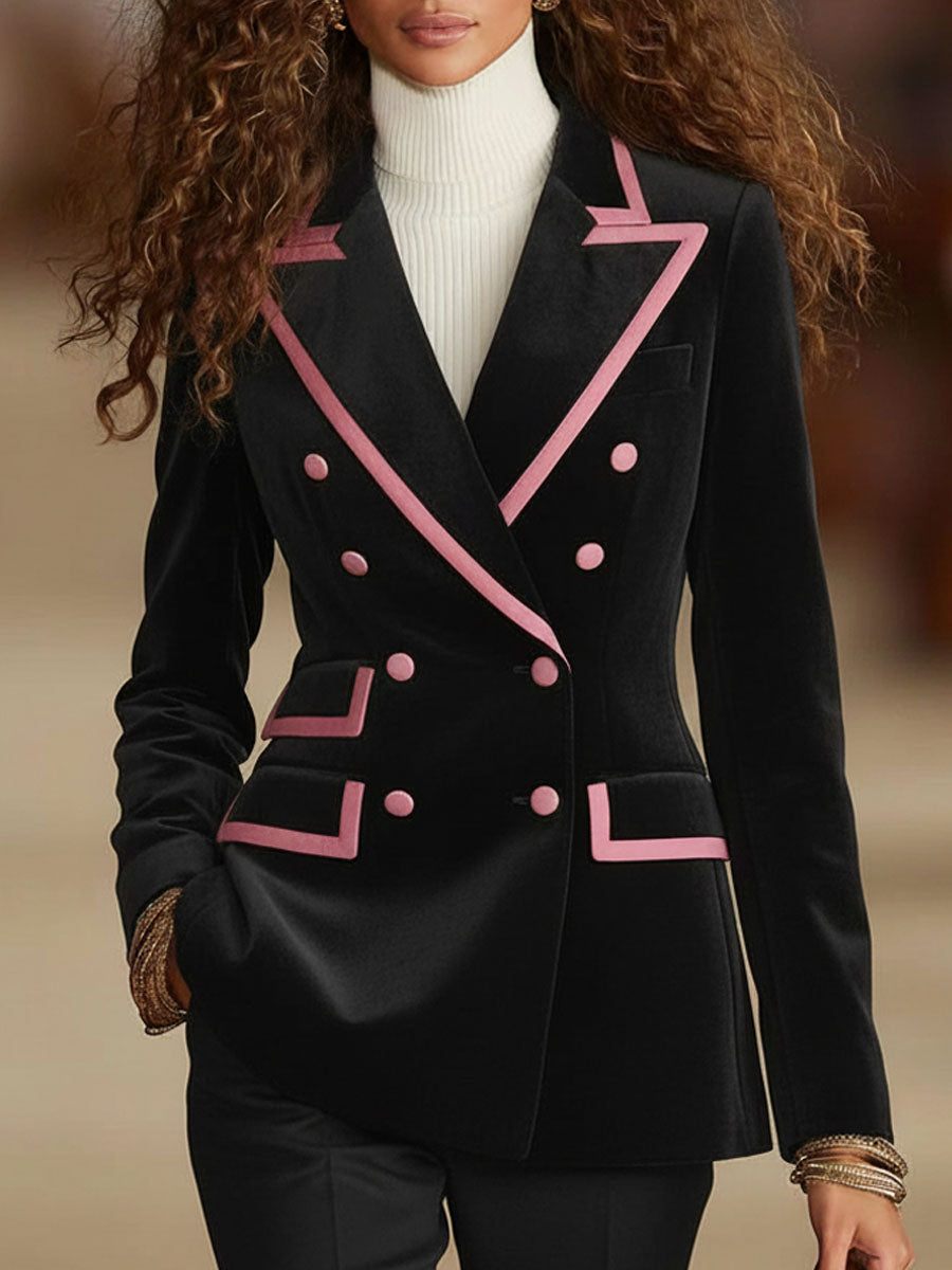 Blazer en Laine Décontracté à Double Boutonnage avec Col Élégant