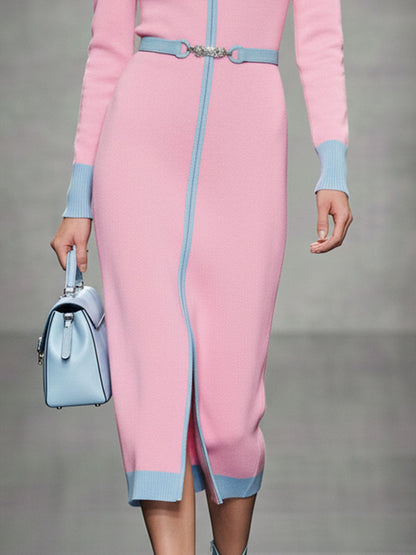 Élégante Robe Midi Tricotée en Rose : Confort et Style Réunis