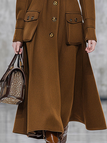 Veste en Laine Caramel Brun avec Col Élégant