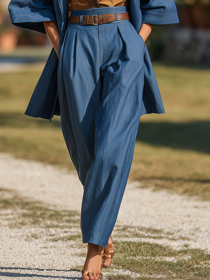 Veste en Jean Western Élégante avec Pantalons Carottes Chic