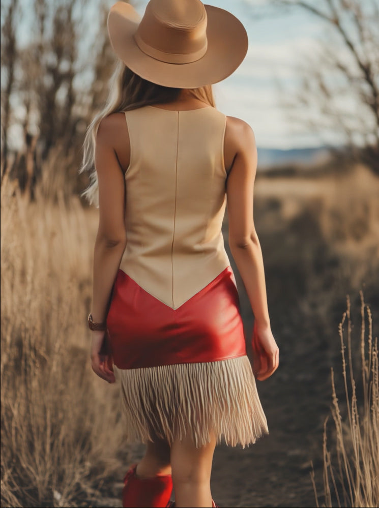 Robe Mini Sans Manches Élégante à Franges Contrastées - Livraison en 24 Heures!