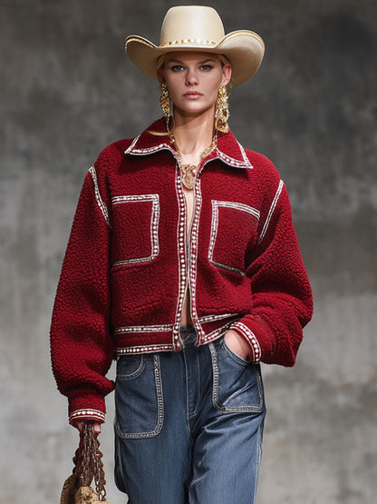 Veste Polaire Zippée avec Col Contrasté