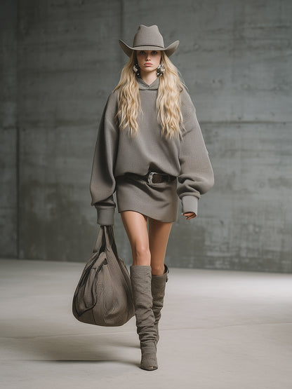 Robe Mini Waffle Luxe à Capuche et Décolleté Plongeant