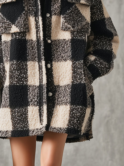 Chemise Veste Oversize à Carreaux pour un Style Décontracté en Automne et Hiver