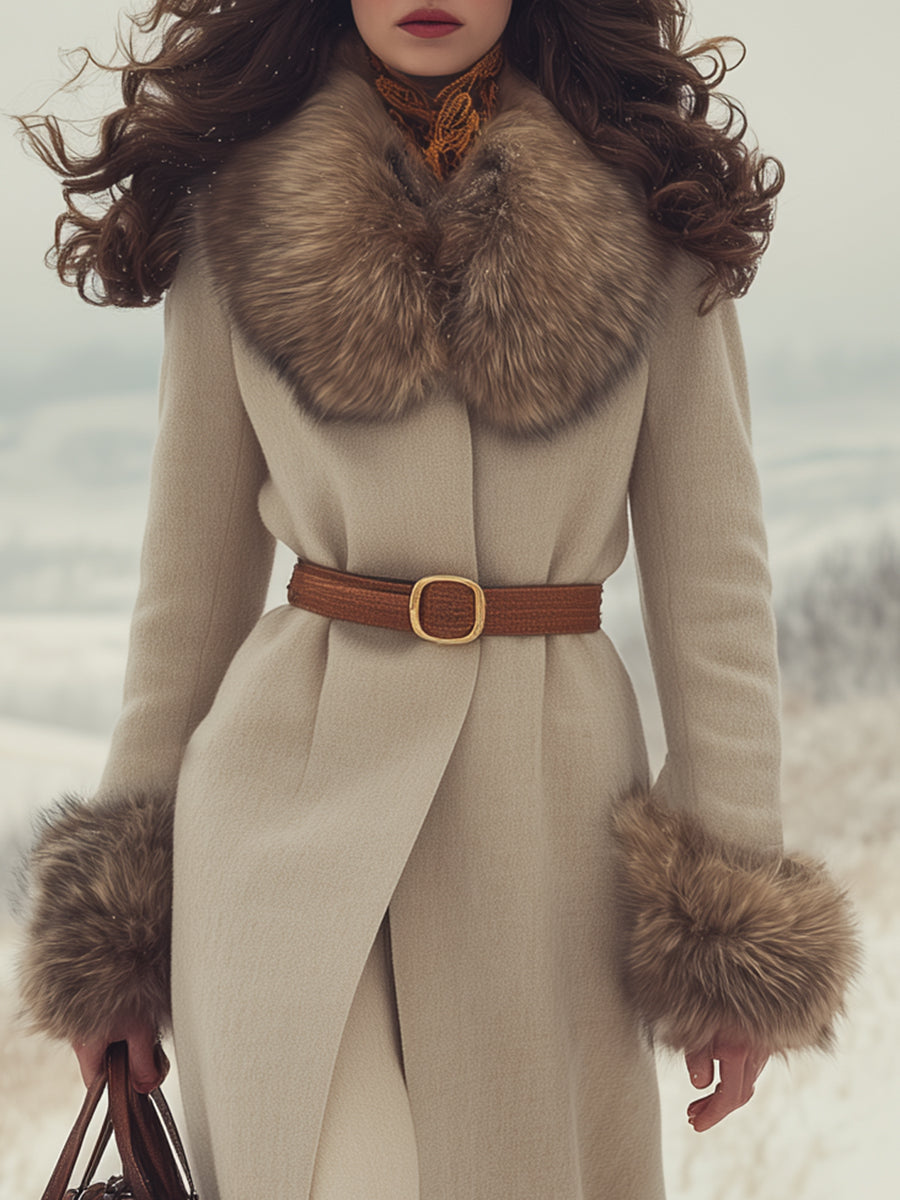 Chic Manteau Beige avec Finitions en Fourrure
