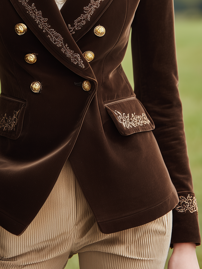Veste en Velours Brodée au Charme Western Élégant et Rétro
