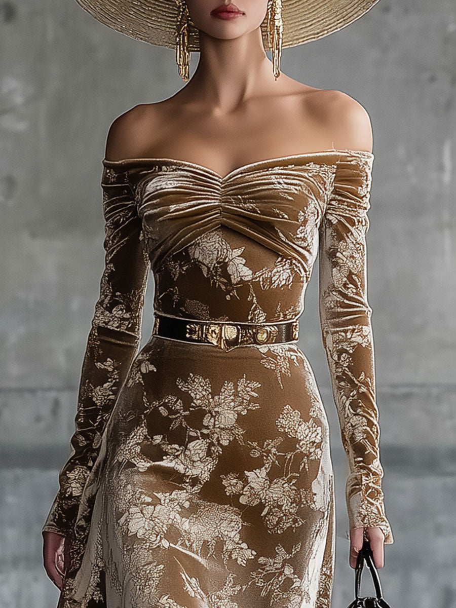 Robe Midi Rétro en Velours Caramel
