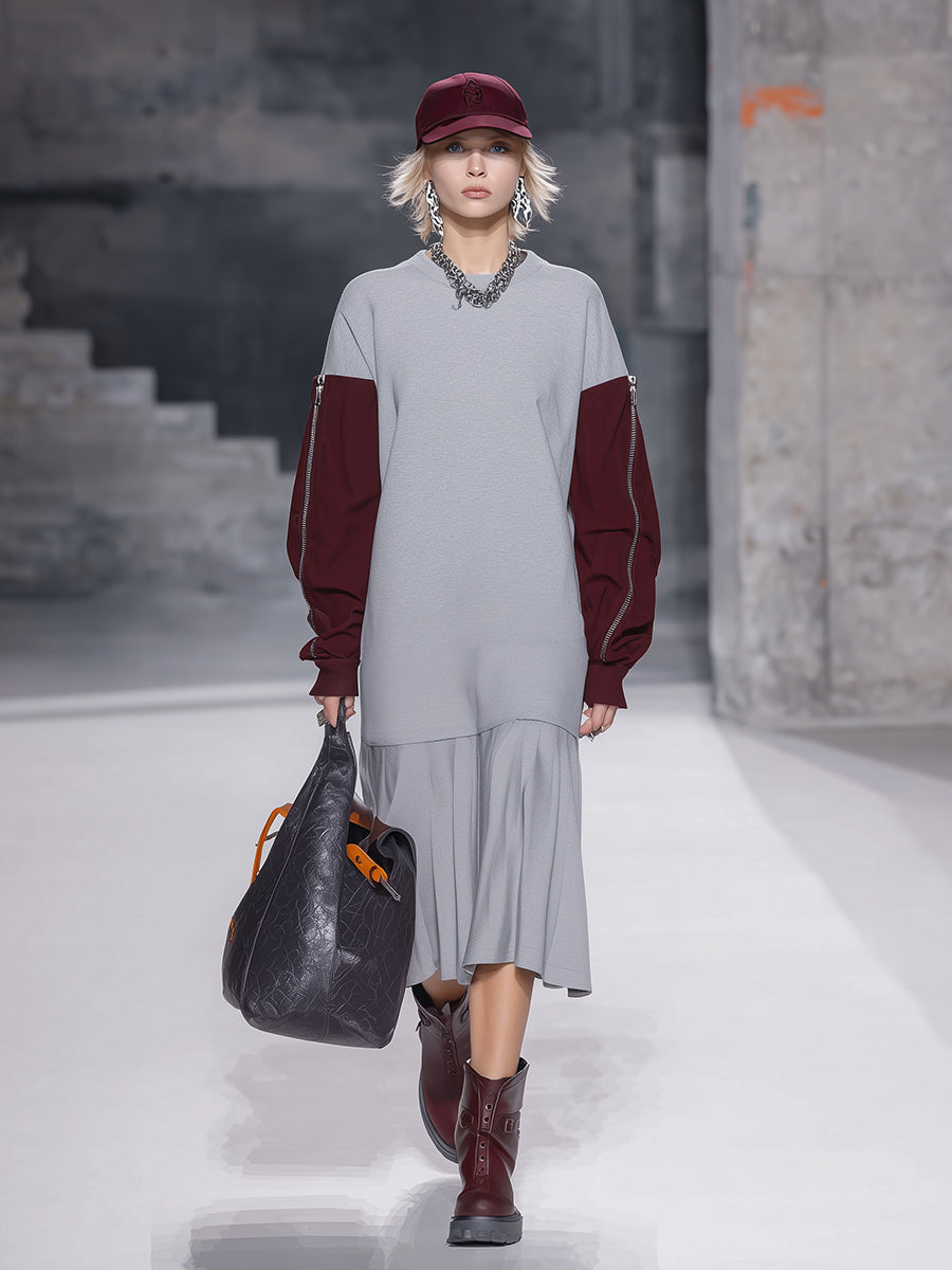 Robe Midi Sportive avec Ourlet Plissé et Détails Colorés
