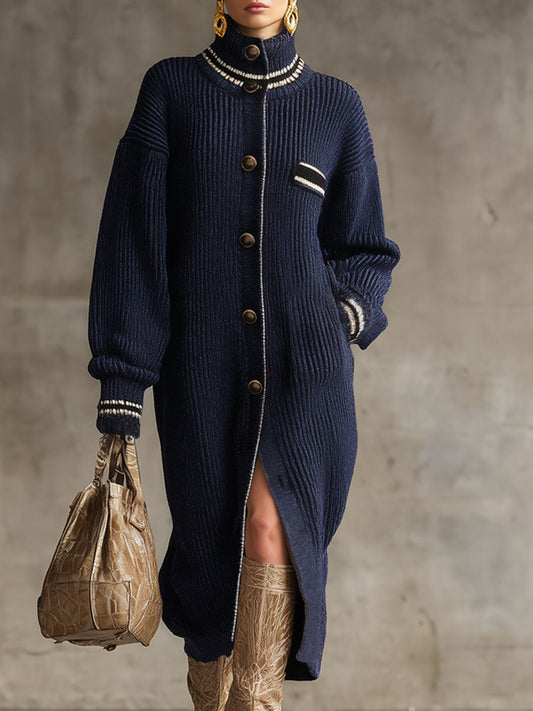 Chic Cardigan Tricoté avec Col Montant et Boutons Simples