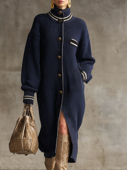 Pull Gilet Décontracté à Col Montant avec Boutonnage Élégant