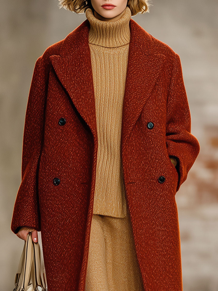 Veste Longue en Laine Rouge Brique : Élégance Rétro et Style Ample