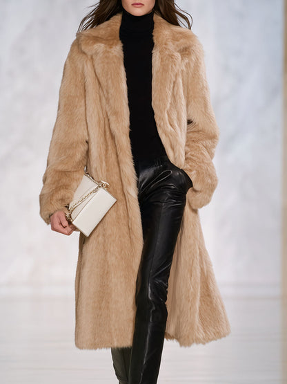 Chic Manteau Mi-Long en Fausse Fourrure Douillette avec Col Élégant