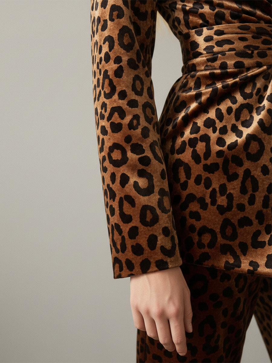 Veste et Pantalon en Velours à Motif Léopard Rétro