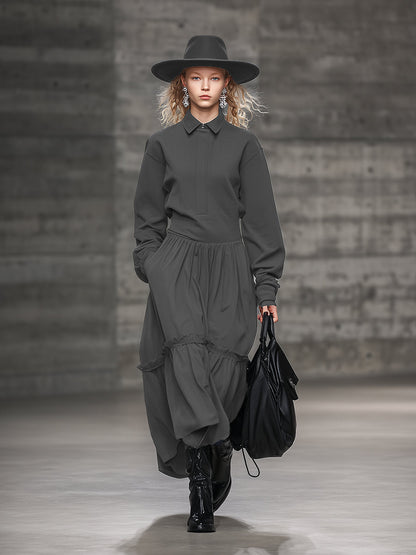 Robe Maxi Grise à Col Roulé - Élégance Sportive et Décontractée