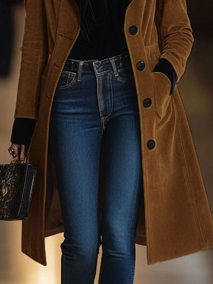 Veste Décontractée en Daim Caramel Vintage avec Revers Noir - Livraison Rapide en 24 Heures