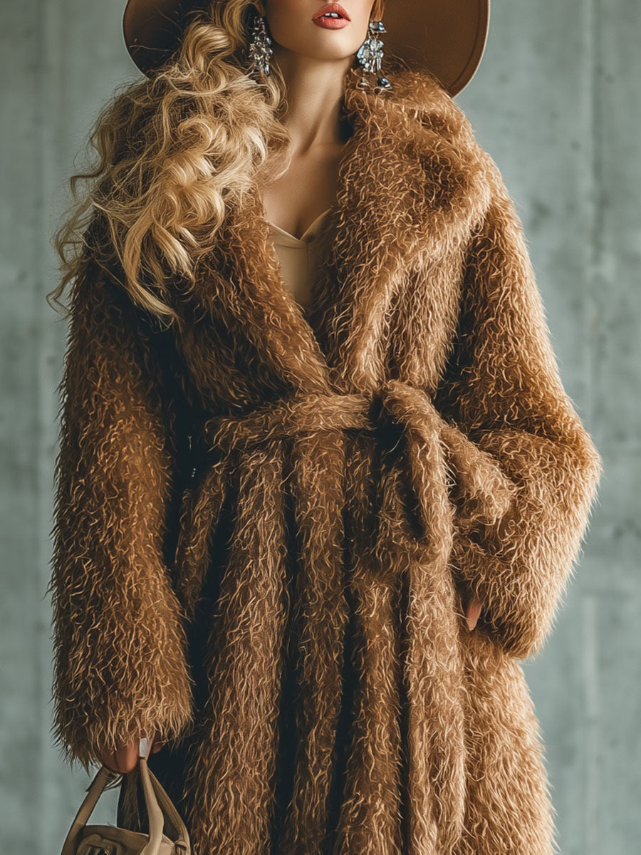 Veste Longue en Fausse Fourrure Brune : Élégance Décontractée