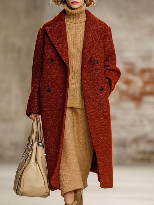 Veste Longue en Laine Rétro Rouge Brique : Élégance Ample et Tendance