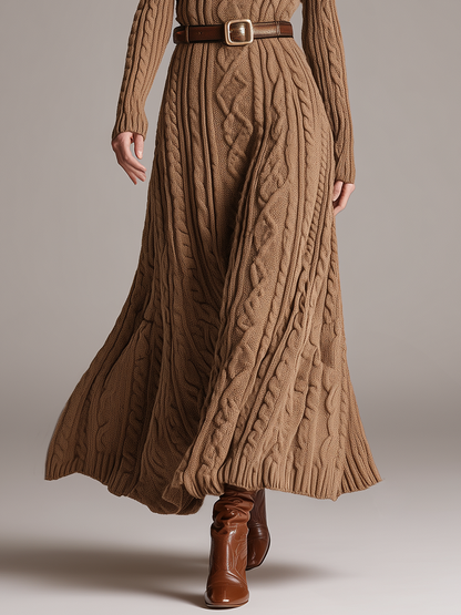 Robe Maxi Vintage en Maille à Col Roulé Long