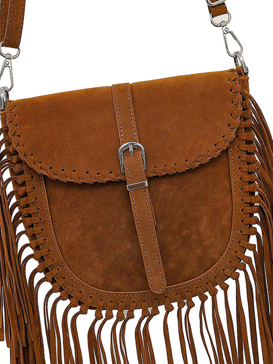 Vintage Bohème : Sac à Épaule en Suède avec Pompons