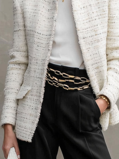 Veste en Tweed à Poches Doubles - Coupe Décontractée et Élégante