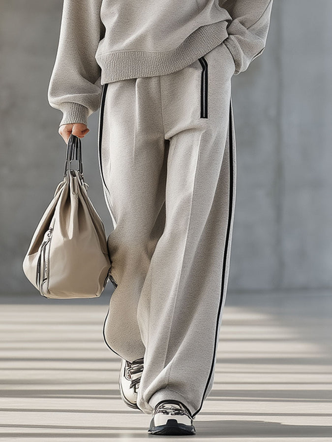 Ensemble Sportif Gris Clair avec Sweat à Demi-Fermeture Éclair et Pantalon Confort