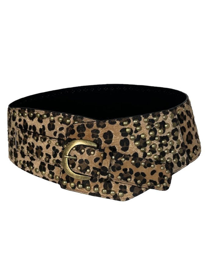 Ceinture Rétro à Imprimé Léopard Taille Haute avec Détails en Rivets
