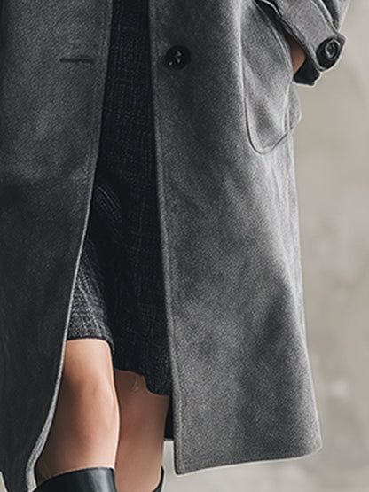 Élégant Manteau en Laine Gris Foncé avec Col Montant Boutonné