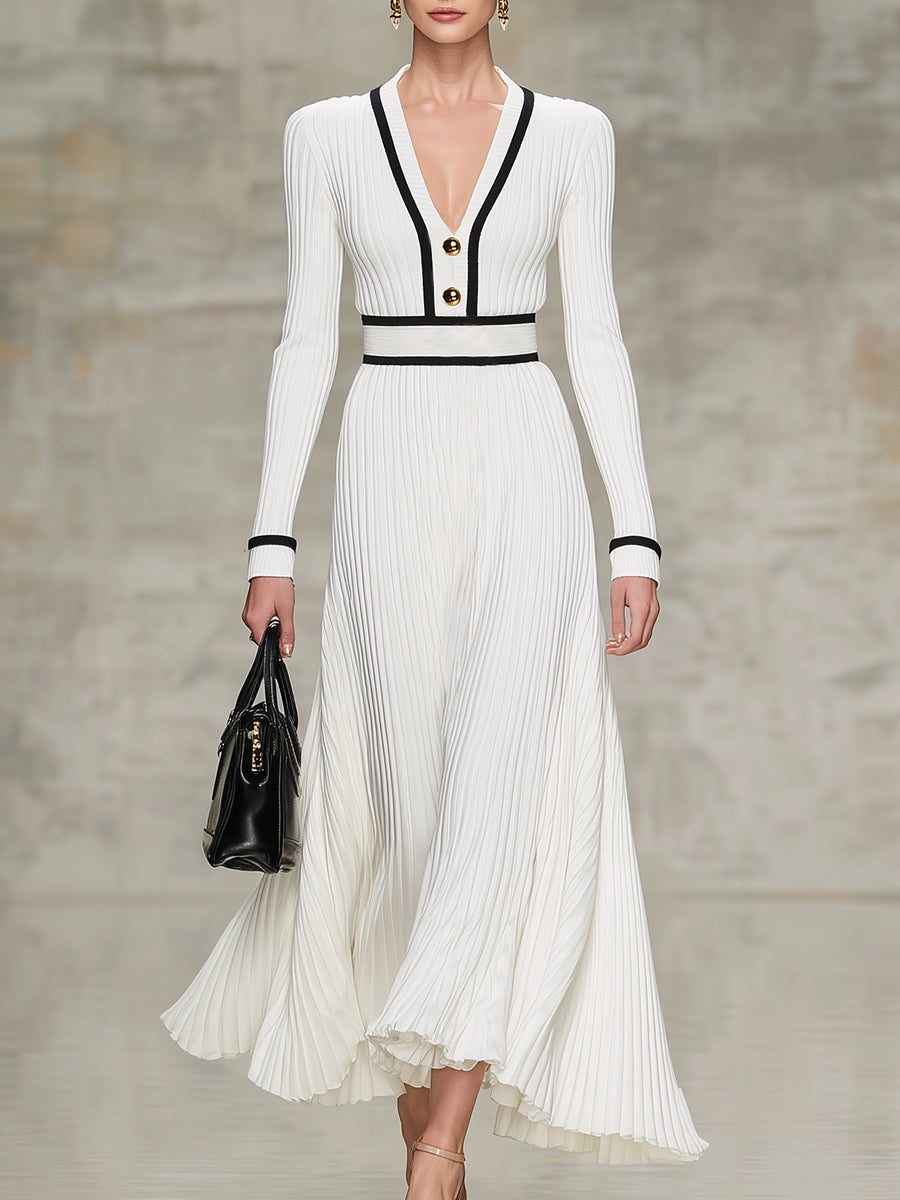 Chic Robe Maxi Noire en Tricot avec Jupe Évasée