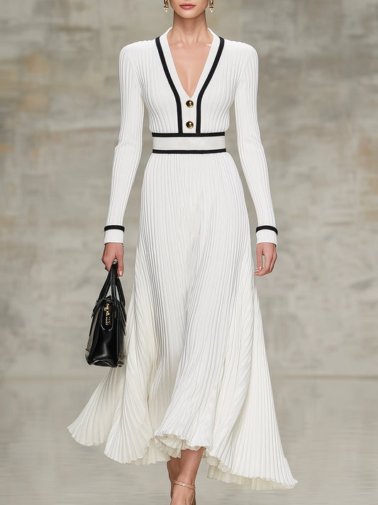 Chic Robe Maxi Noire en Tricot avec Jupe Évasée